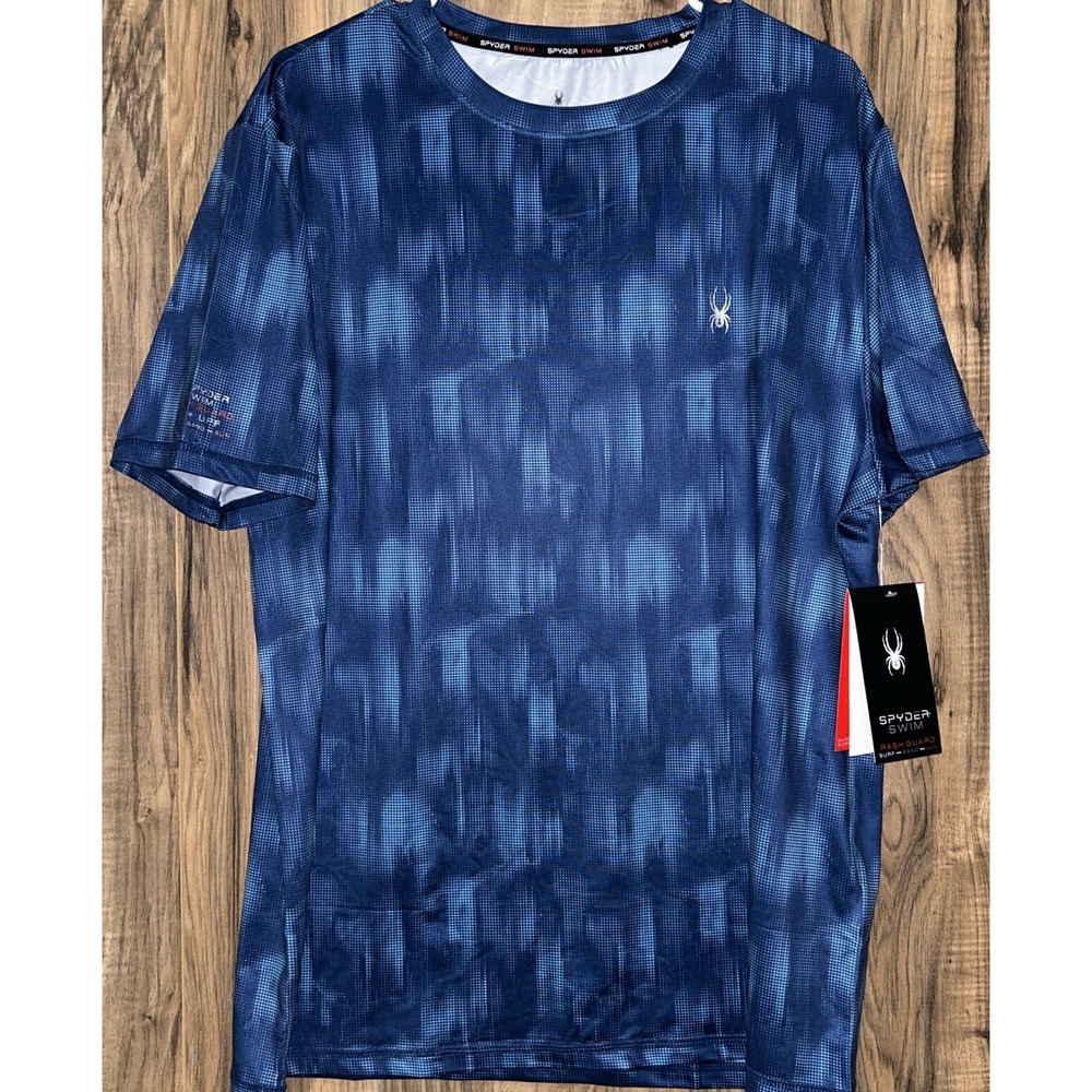 MENS MEDIUM Spyder Swim Shirt  Rash Guard UPF 30 Surf Sun Beach Abstract...‎